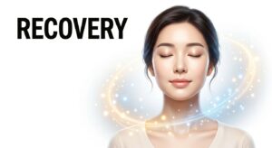 평온한 표정의 여성이 회복과 안정을 찾은 모습