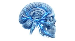 편두통의 신경학적 기전을 시각화한 3D 일러스트